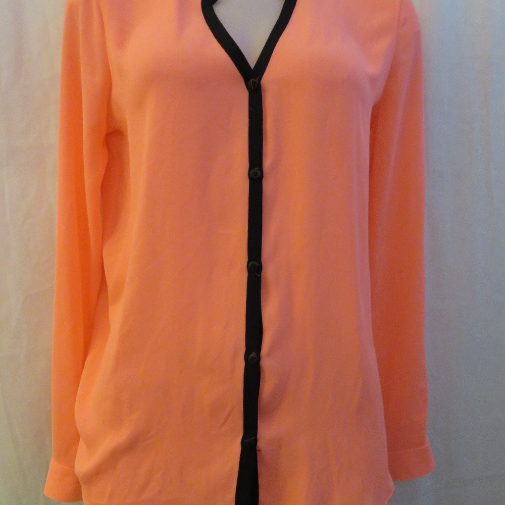 BB DAKOTA NEON PINK BUTTON DOWN SHIRT W/BLACK TRIM - Picture 3 of 7